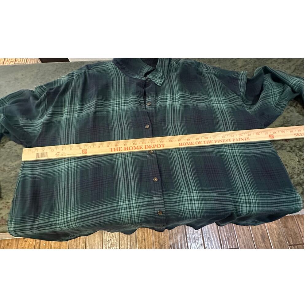 J Jill 2X Blue Green Plaid 100% Rayon Button Front Tunic Shirt Oversized - Picture 11 of 12